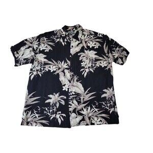 Cubavera Hawaiian Shirt Black Palm Trees 100% Rayon Men's L